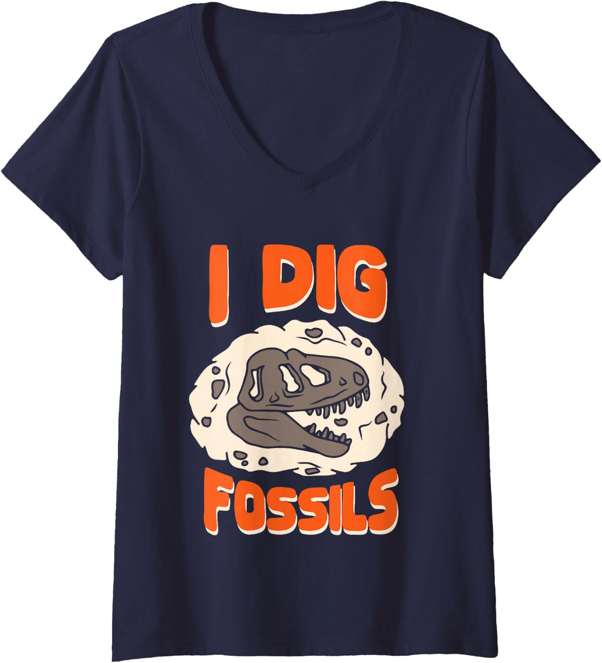 Women's I dig Fossil - Fossil Hunter Hunting Dinosaur Paleontologist V-Neck T-Shirt - Navy Blue