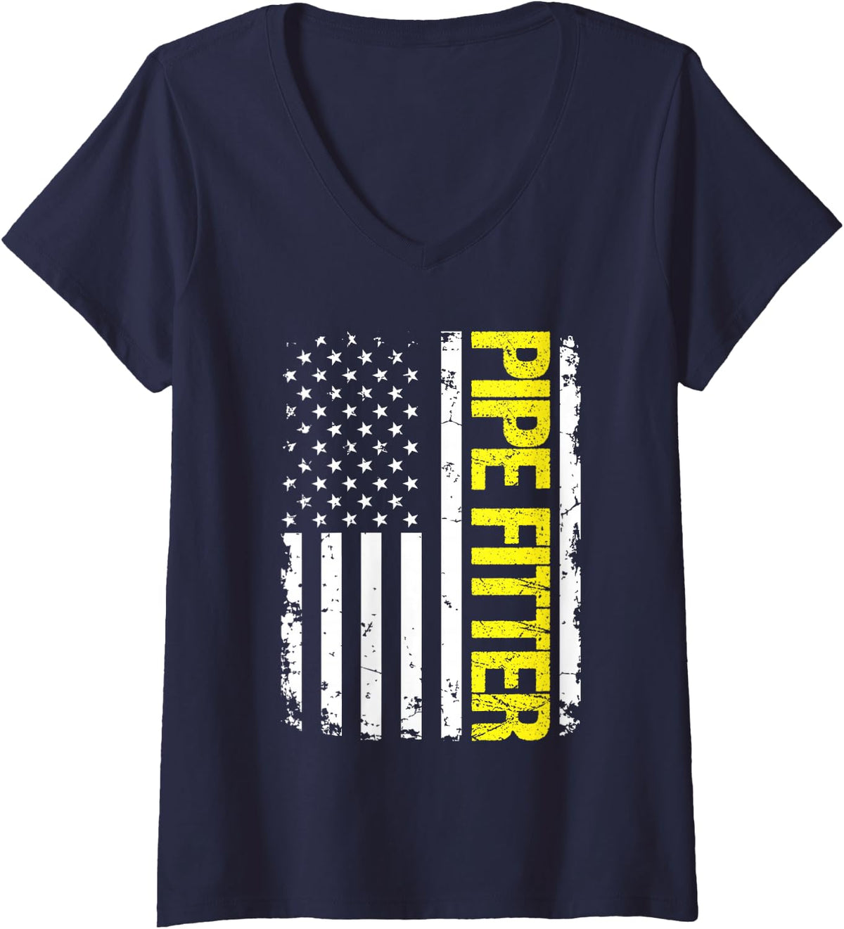 Women's Pipe Fitter USA Flag V-Neck T-Shirt - Navy Blue