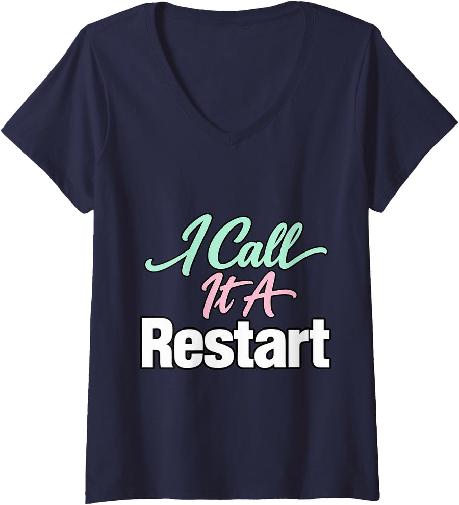 Women's Line Dancing I Call It A Restart Line Dancer Dance Lover V-Neck T-Shirt - Navy Blue