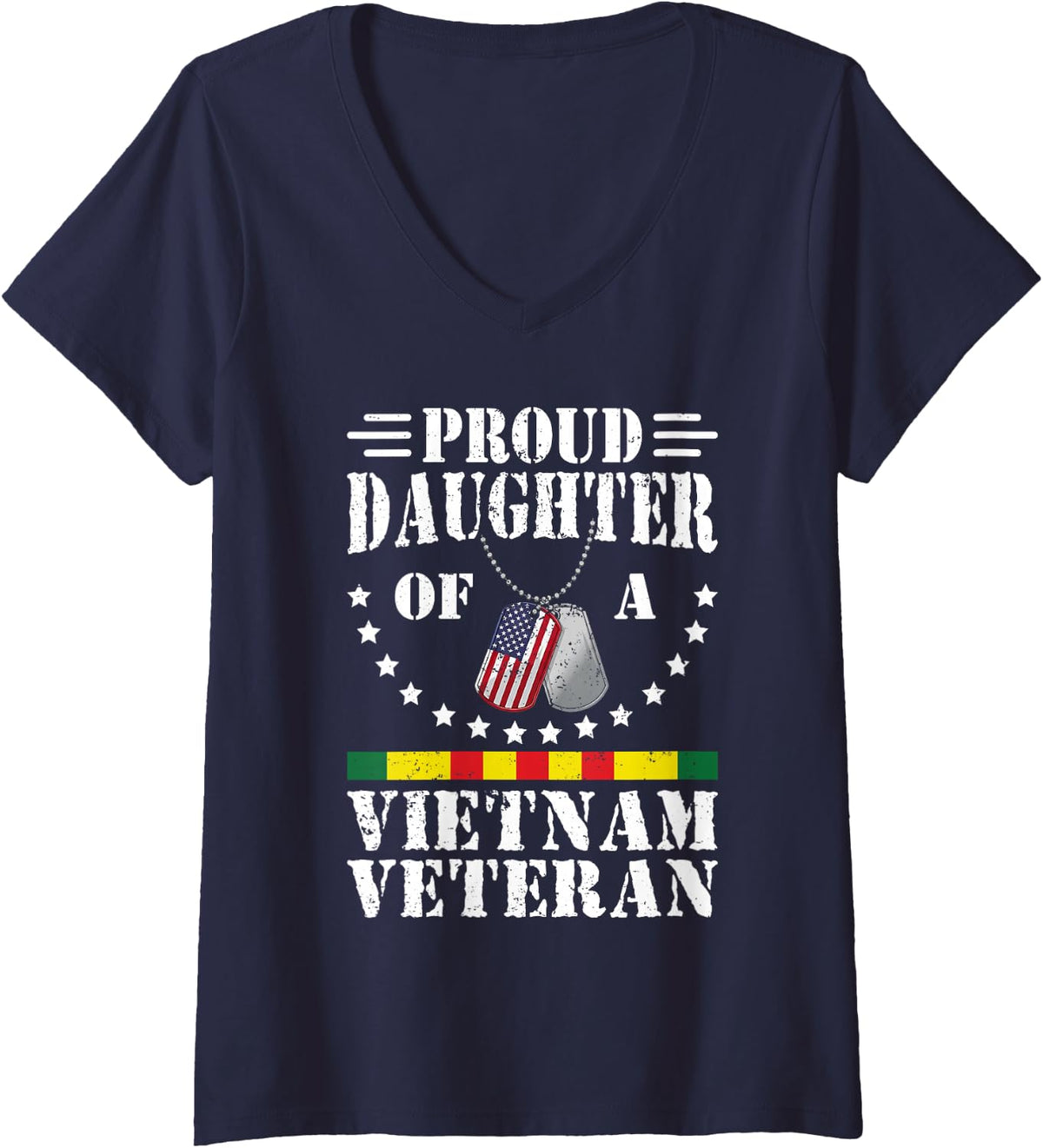 Women's Proud Daughter of Vietnam Veteran Patriotic Military Family V-Neck T-Shirt - Navy Blue