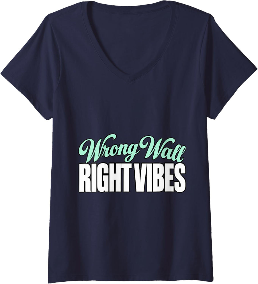 Women's Line Dancing Wrong Wall Right Vibes Instructor Dance Lover V-Neck T-Shirt - Navy Blue