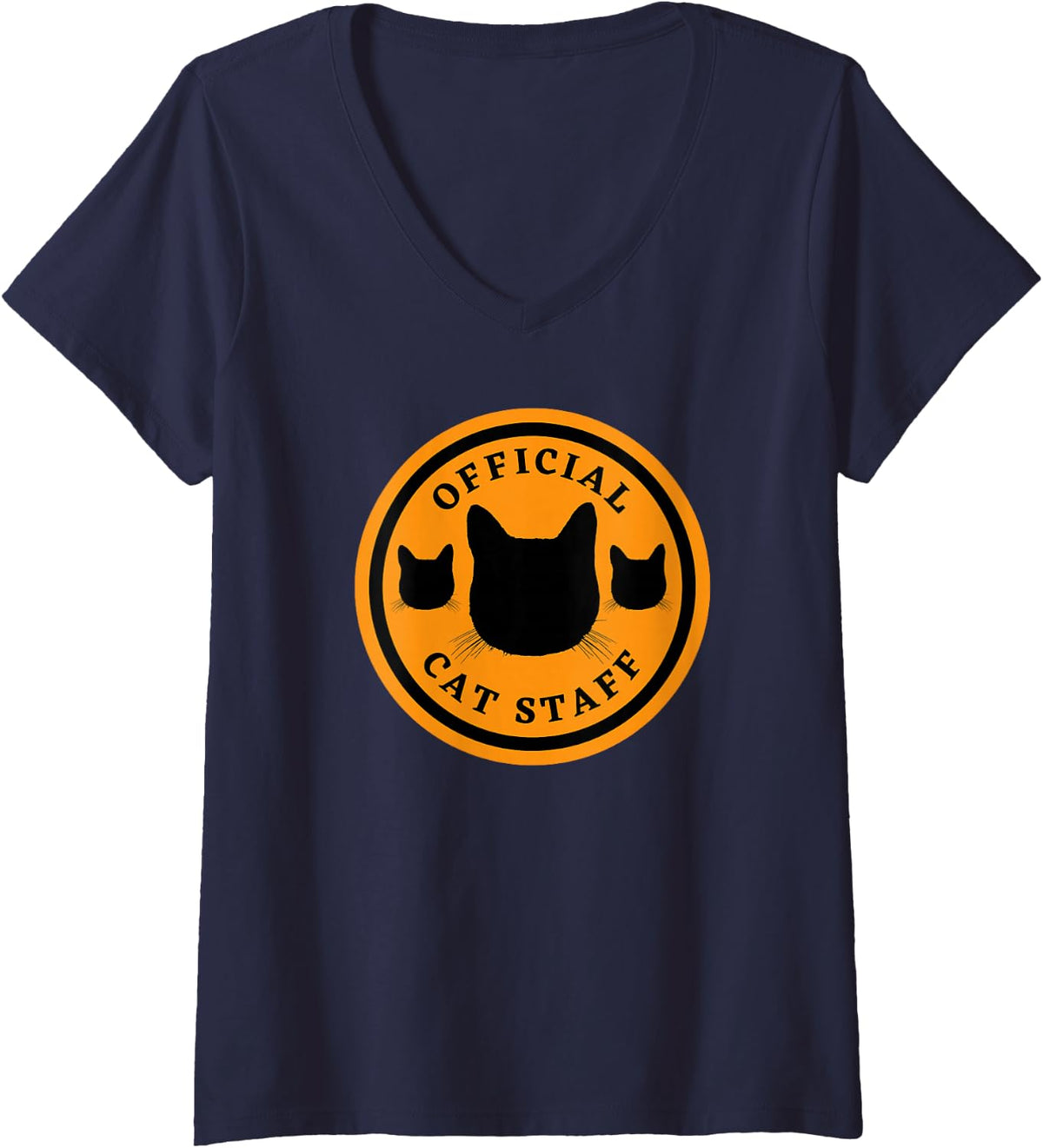 Women's Funny Cats Official Cat Staff Cute Kitten Lovers Parody V-Neck T-Shirt - Navy Blue