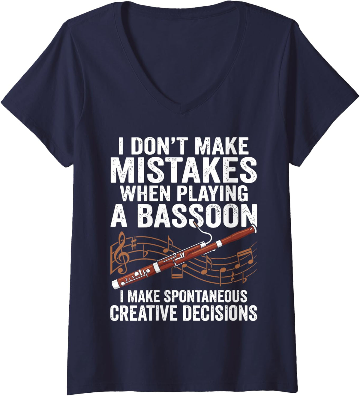 Women's I Don't Make Mistakes Playing Bassoon Funny Bassoonist V-Neck T-Shirt - Navy Blue