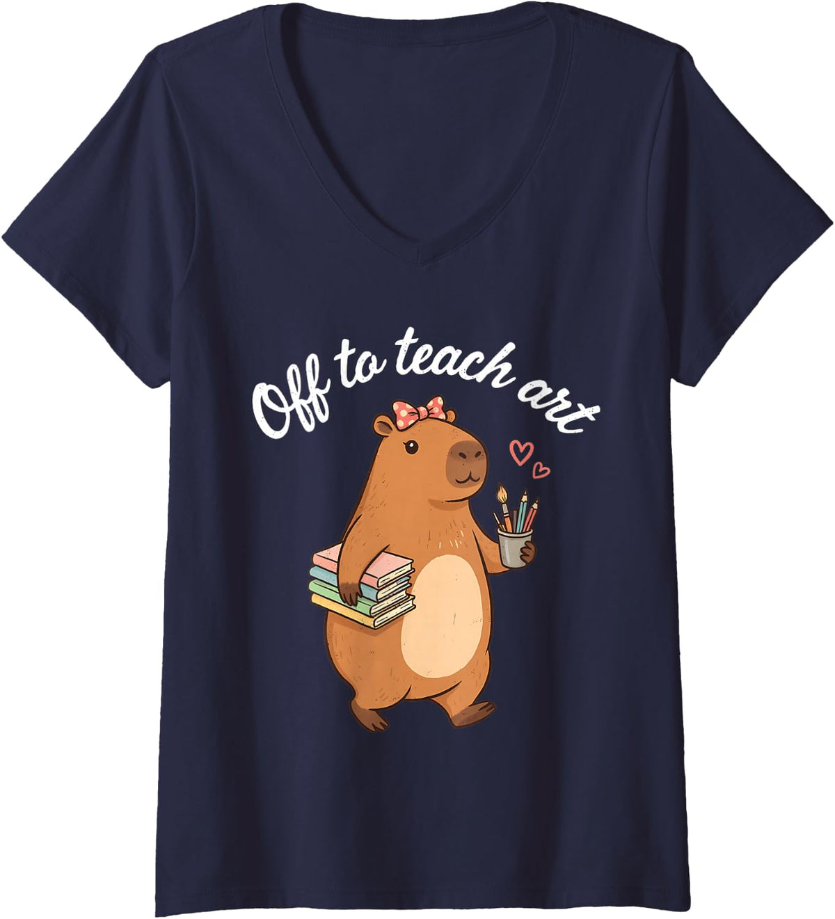 Women's Off to Teach Art Back to School Funny Art Teacher V-Neck T-Shirt - Navy Blue