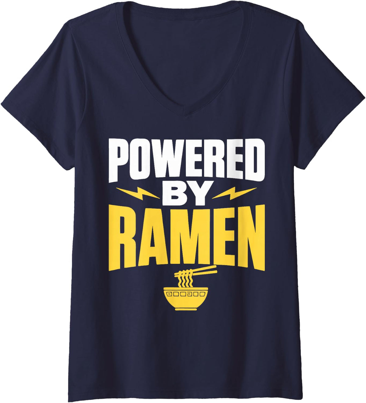 Women's Powered By Ramen Japanese Noodles V-Neck T-Shirt - Navy Blue