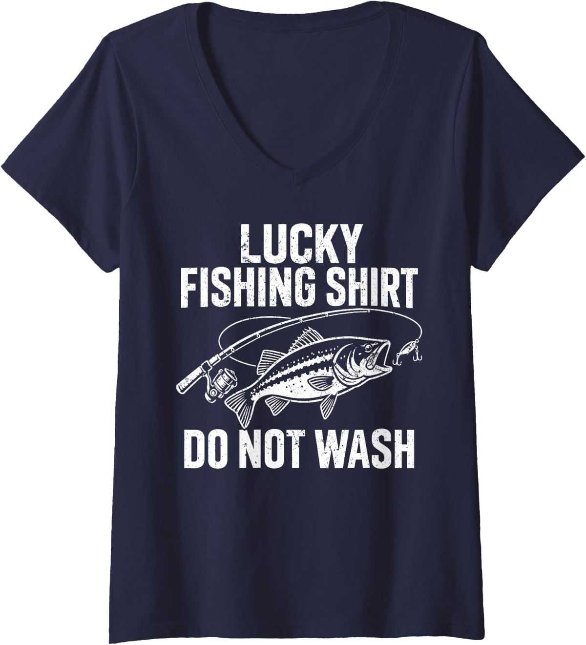 Women's Lucky Fishing Shirt Do Not Wash Funny Bass Fishing Angler V-Neck T-Shirt - Navy Blue