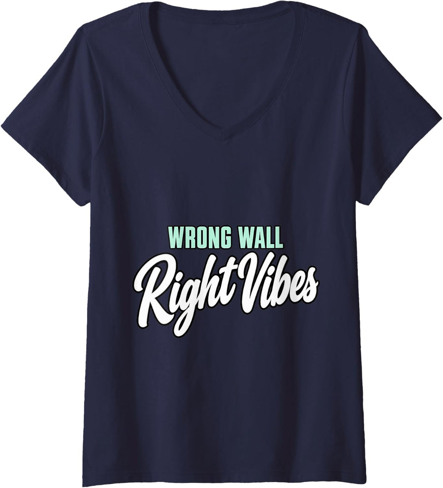 Women's Line Dancing Wrong Wall Right Vibes Line Dancer Funny V-Neck T-Shirt - Navy Blue