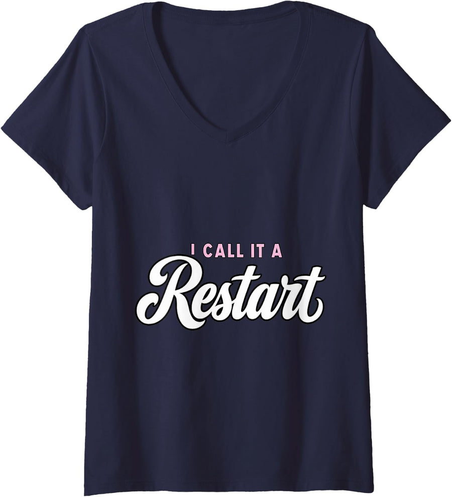 Women's Line Dancing I Call It A Restart Line Dancer Funny V-Neck T-Shirt - Navy Blue