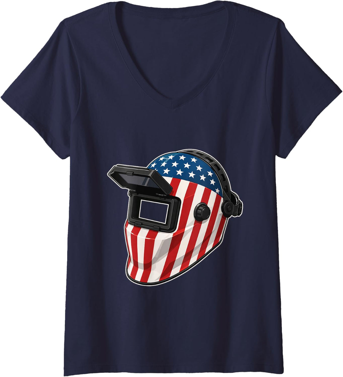 Women's Welding Hood - Welder Metalworker Ironworker V-Neck T-Shirt - Navy Blue
