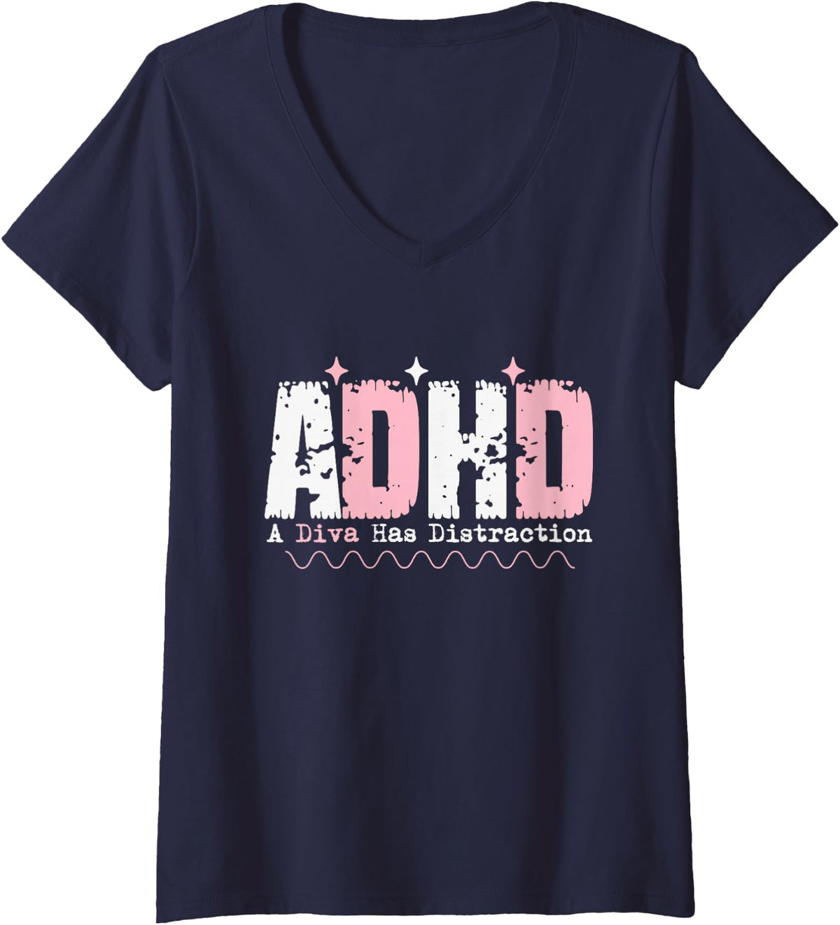 Women's ADHD A Diva Has Disctraction ADHD Awareness V-Neck T-Shirt - Navy Blue