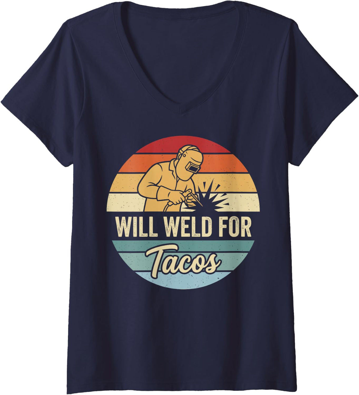 Women's Will Weld for Tacos Welder Welding Metal Metalworker Tee V-Neck T-Shirt - Navy Blue