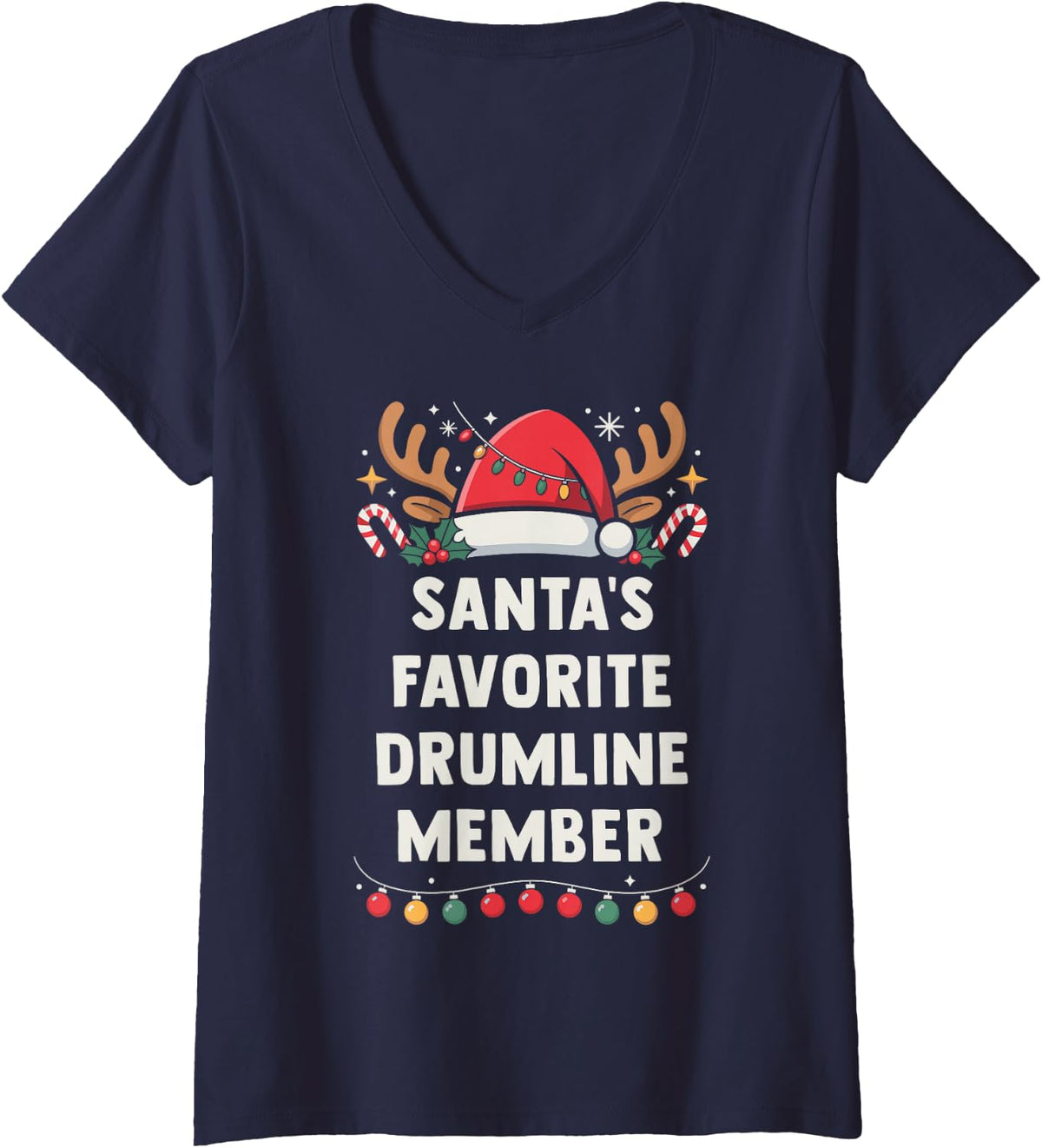 Women's Santa's Favorite Drumline Member Christmas Concert Crew V-Neck T-Shirt - Navy Blue