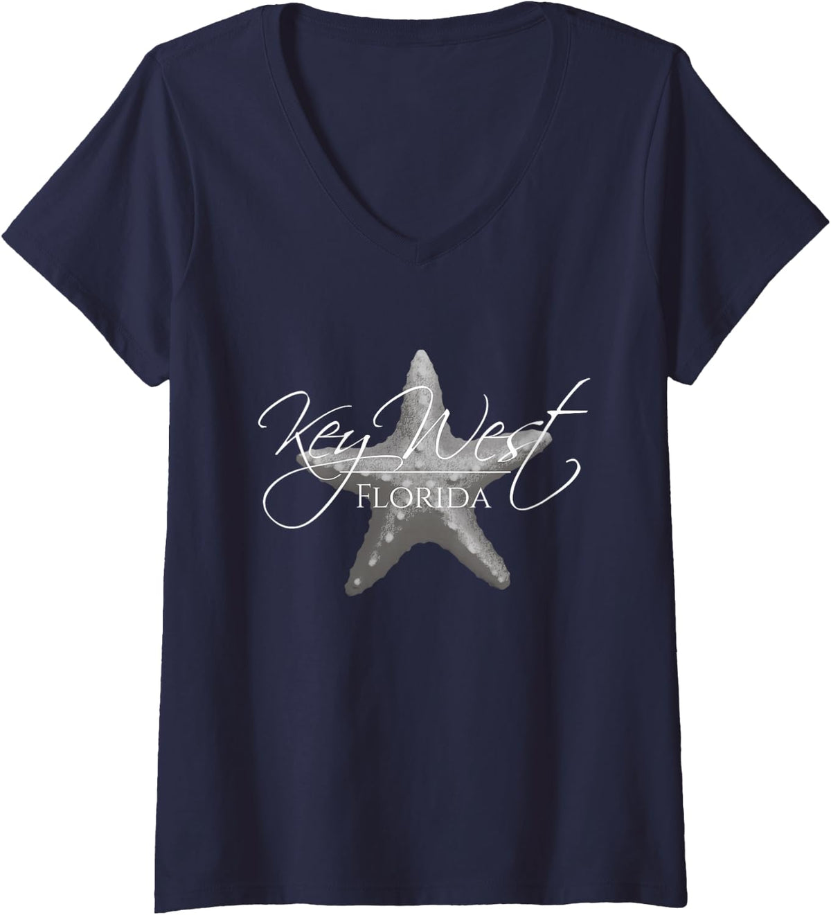 Womens Key West Florida Starfish Souvenir V-Neck T-Shirt - Navy Blue
