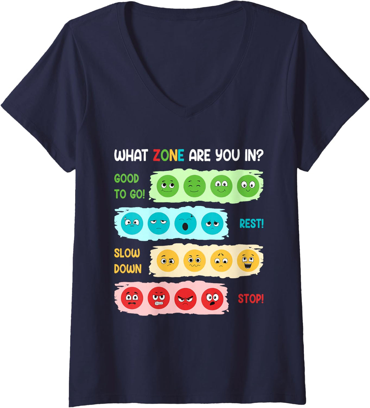 Womens Zone Of Regulation School Counselor Gift For Mental Health V-Neck T-Shirt - Navy Blue