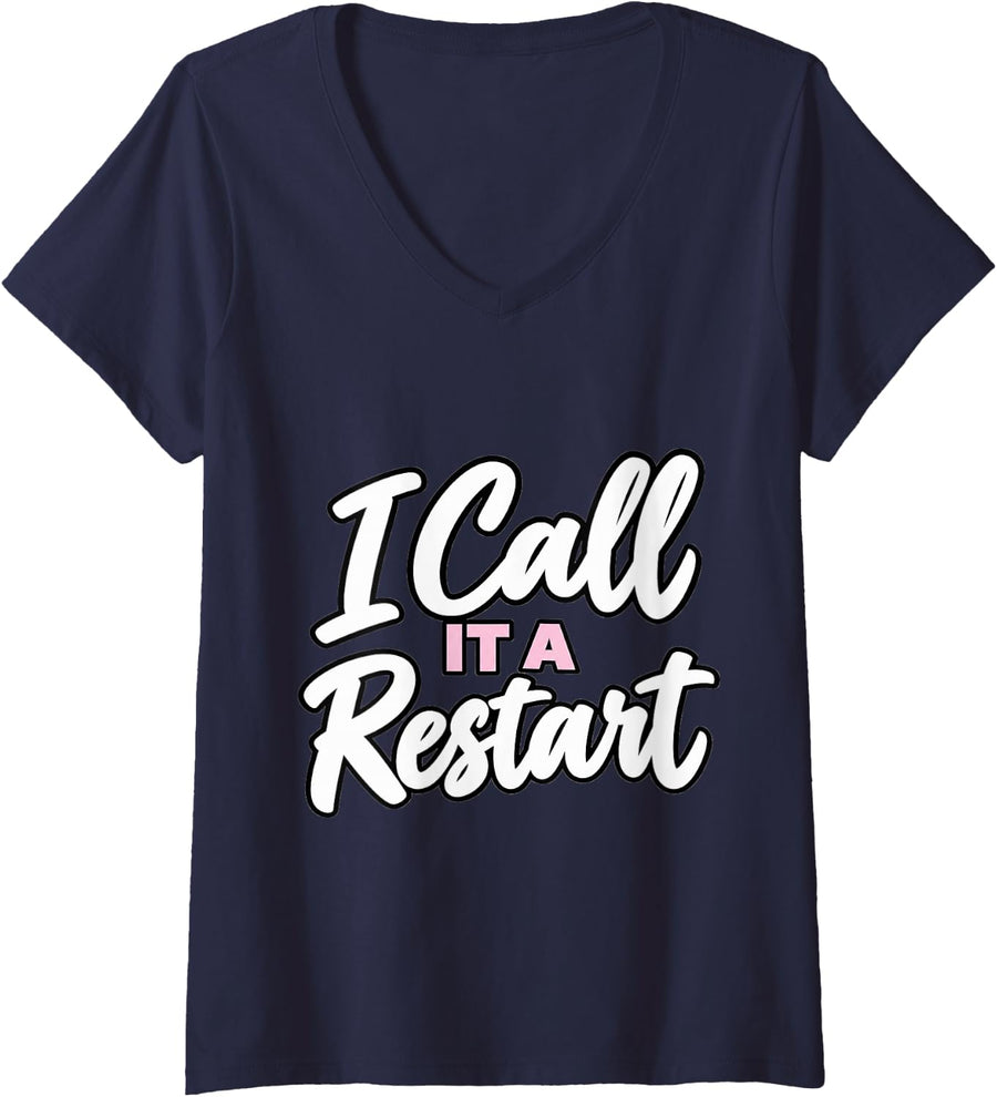 Women's Line Dancing I Call It A Restart Instructor Dance Lover V-Neck T-Shirt - Navy Blue