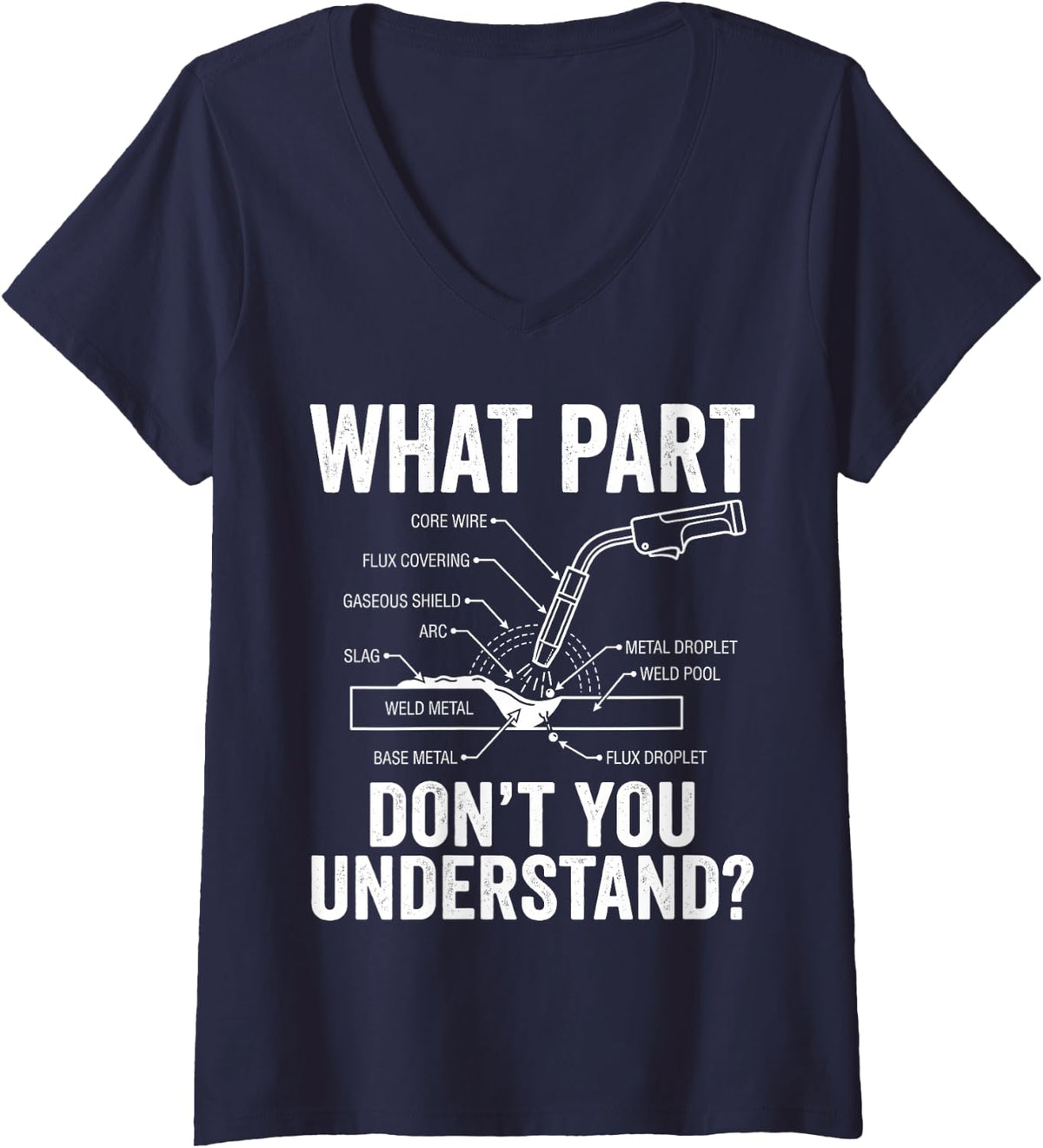 Women's What Part Don’t You Understand Funny Welder Welding Tee V-Neck T-Shirt - Navy Blue