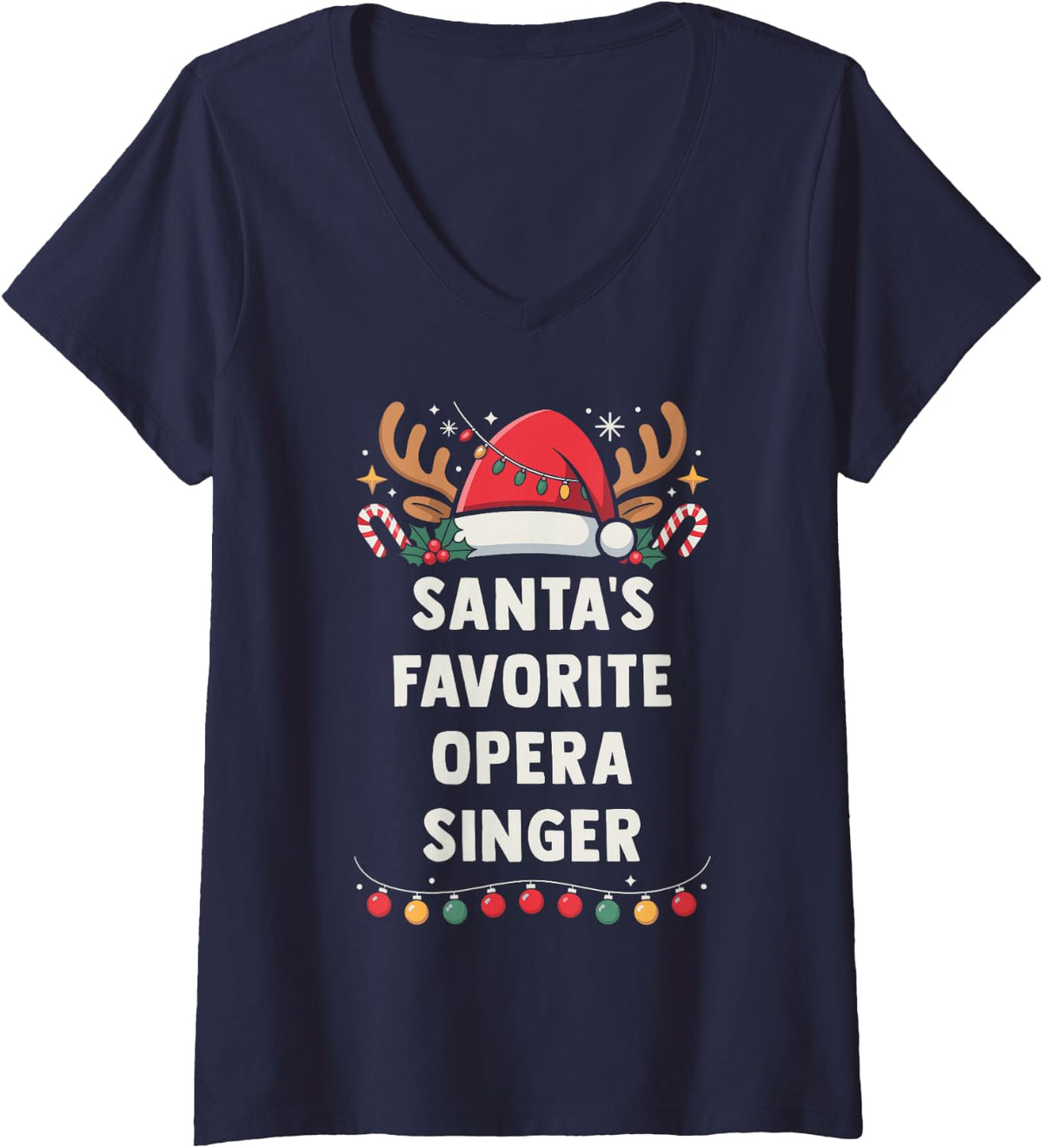 Women's Santa's Favorite Opera Singer Christmas Concert Band Squad V-Neck T-Shirt - Navy Blue