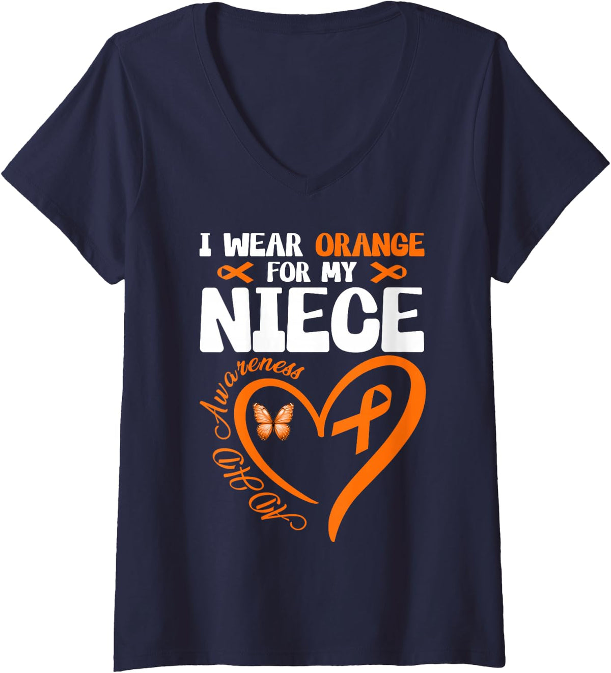 Women's I Wear Orange for My Niece ADHD Awareness Family Support V-Neck T-Shirt - Navy Blue