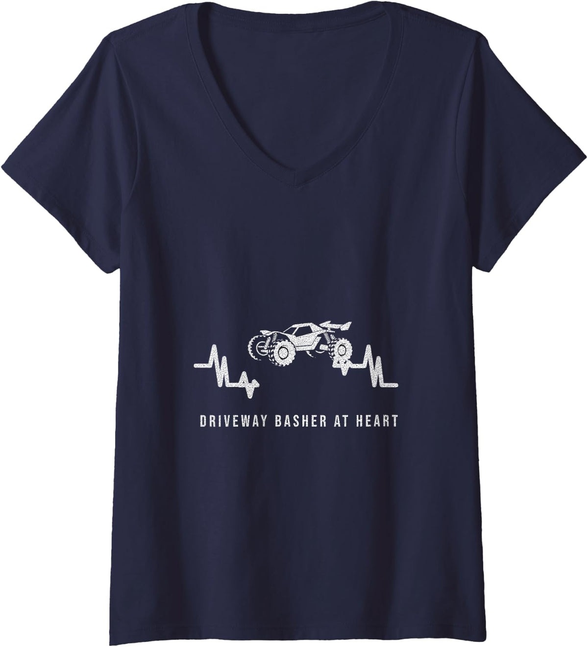 Women's RC Car Hobby - Driveway Basher At Heart - Radio Control V-Neck T-Shirt - Navy Blue