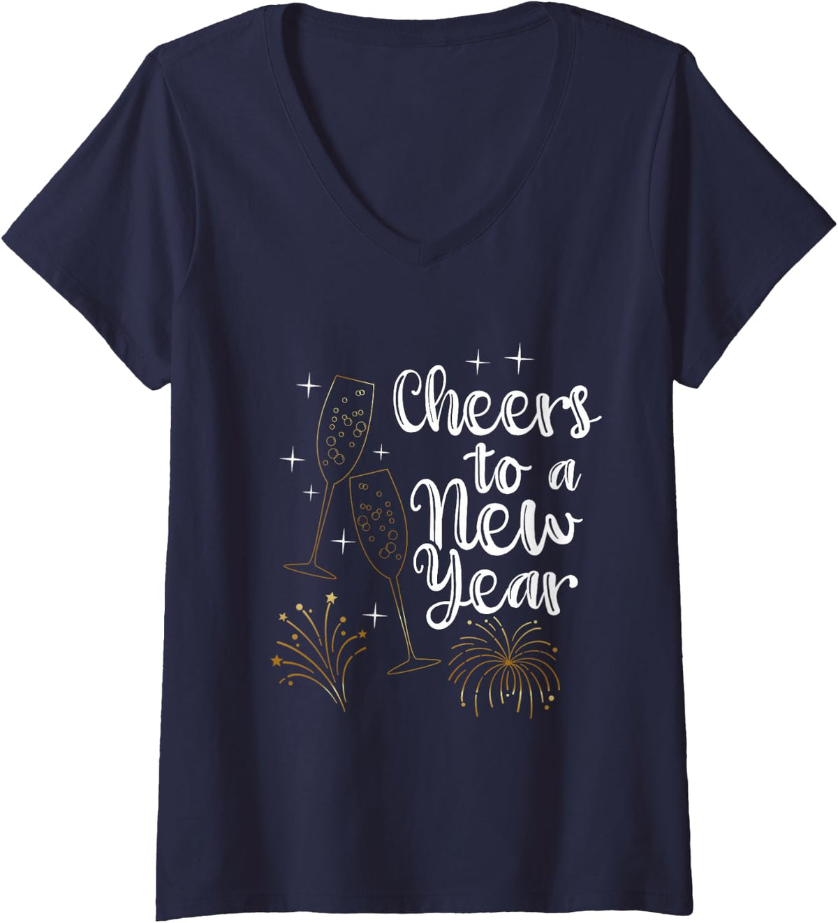 Women's Cheers To A New Year Happy New Year Funny Drinking Party V-Neck T-Shirt - Navy Blue