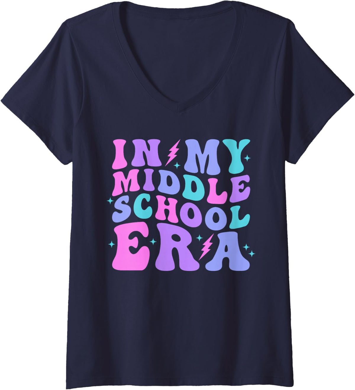 Women's in My Middle School Era Retro Trendy Cute Pink Purple Blue V-Neck T-Shirt - Navy Blue