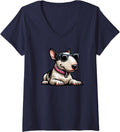 Women's Bull Terrier Miniature Bull Terrier V-Neck T-Shirt - Navy Blue