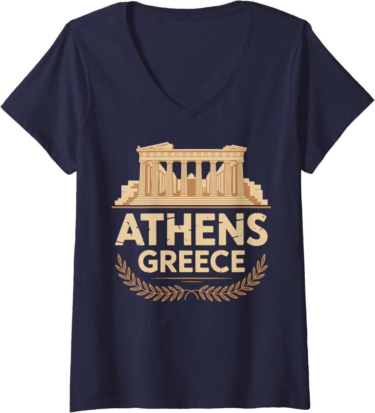 Women's Athens, Greece Parthenon Acropolis Greek Mythology Athenian V-Neck T-Shirt - Navy Blue