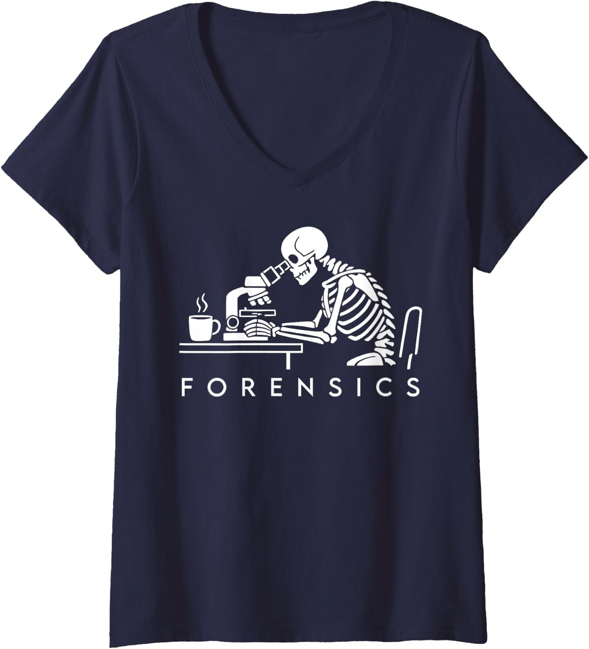 Women's Retro Forensic Scientist Skeleton Microscope Science Teacher V-Neck T-Shirt - Navy Blue