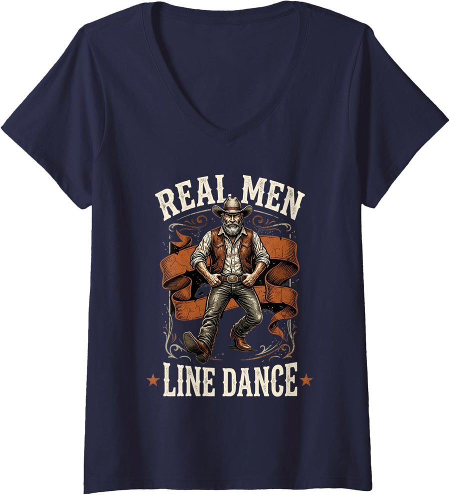 Women's Line Dancing Men Line Dancer Line Dance V-Neck T-Shirt - Navy Blue