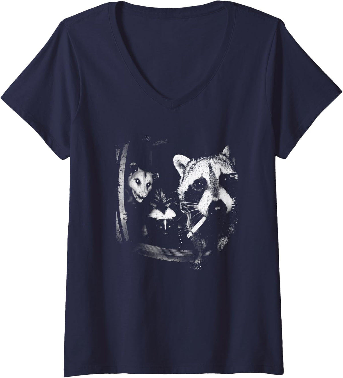 Women's Trash Panda Night Crew V-Neck T-Shirt - Navy Blue