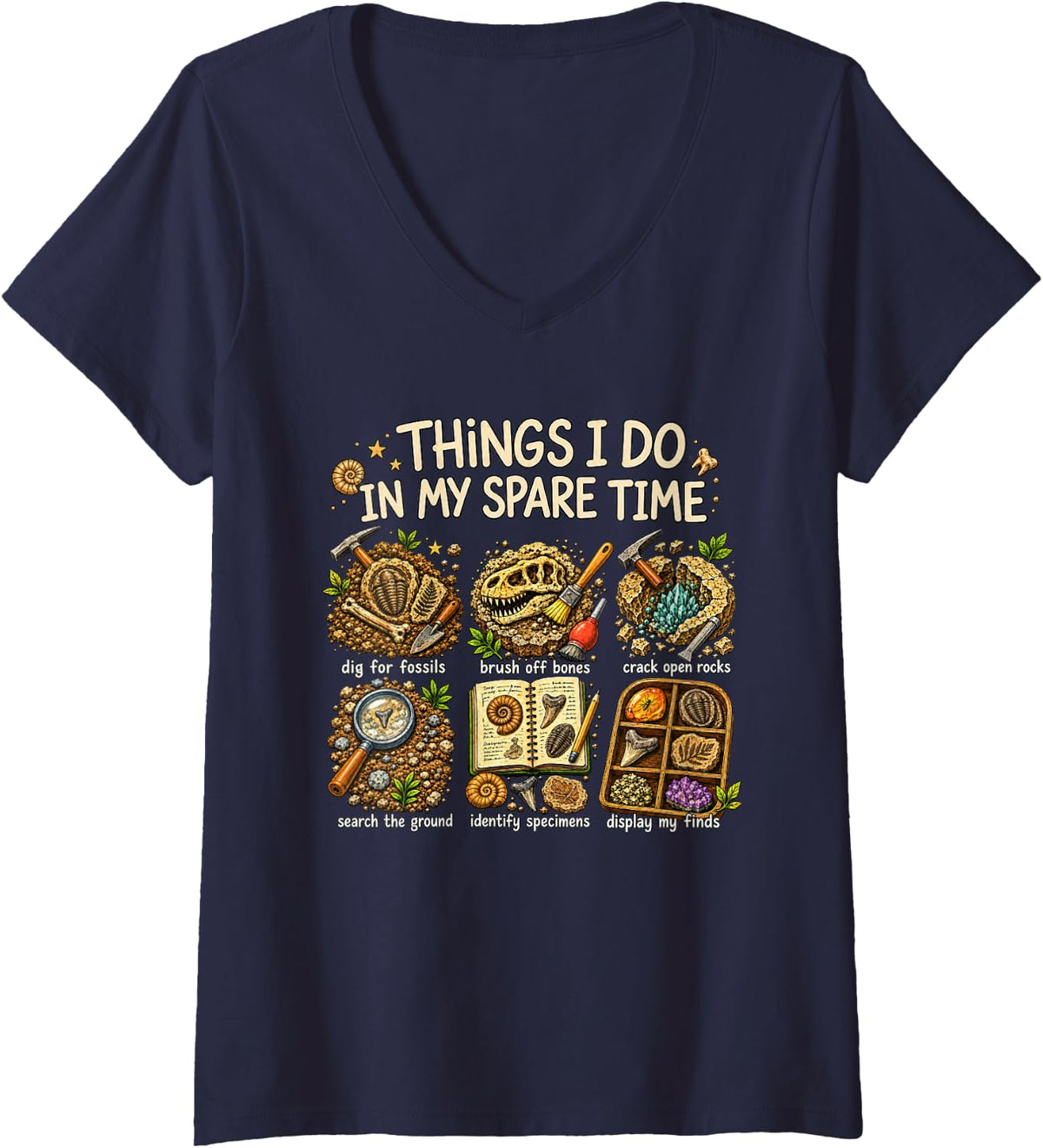 Women's Paleontology Paleontologist Things I Do in My Spare Time V-Neck T-Shirt - Navy Blue