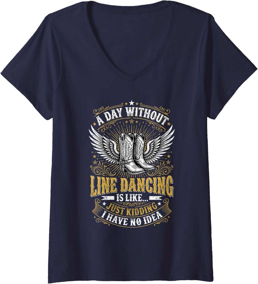 Women's Line Dancing Cowboy Boots Line Dance Line Dancer V-Neck T-Shirt - Navy Blue