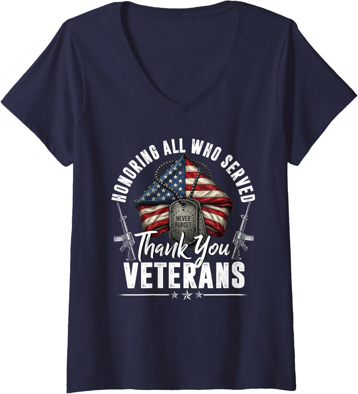 Women's Honoring All Who Served Thank You Veterans Day Memorial Day V-Neck T-Shirt - Navy Blue