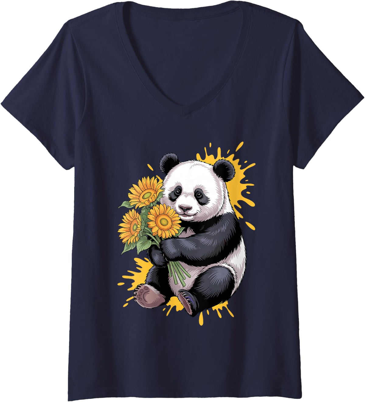 Women's Funny Panda Art for Men Women Kids Panda Lovers Panda Bear V-Neck T-Shirt - Navy Blue