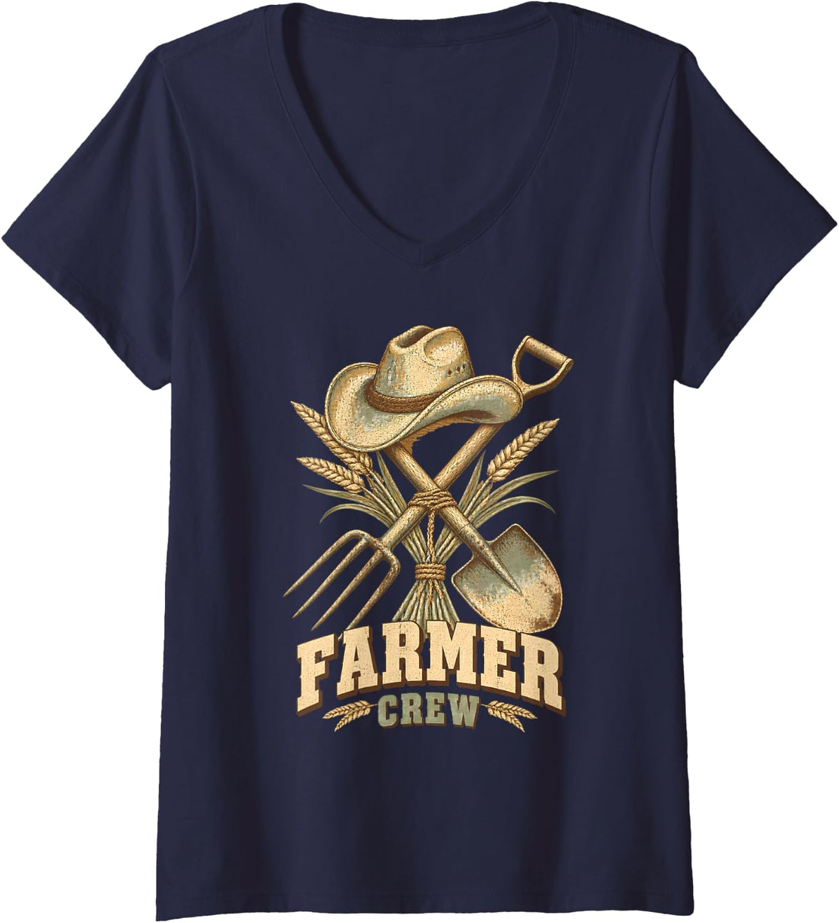 Women's Farmer Crew Farming Farm Animal Farmer Gift Country Life V-Neck T-Shirt - Navy Blue