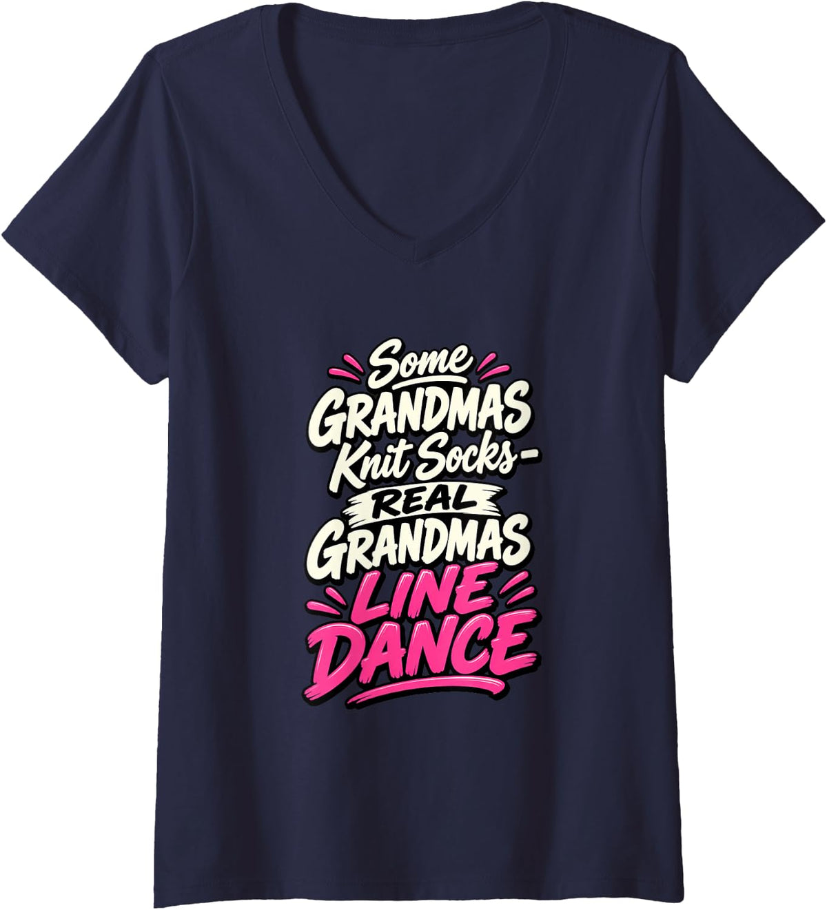 Women's Line Dance Grandma Western Country Humor V-Neck T-Shirt - Navy Blue