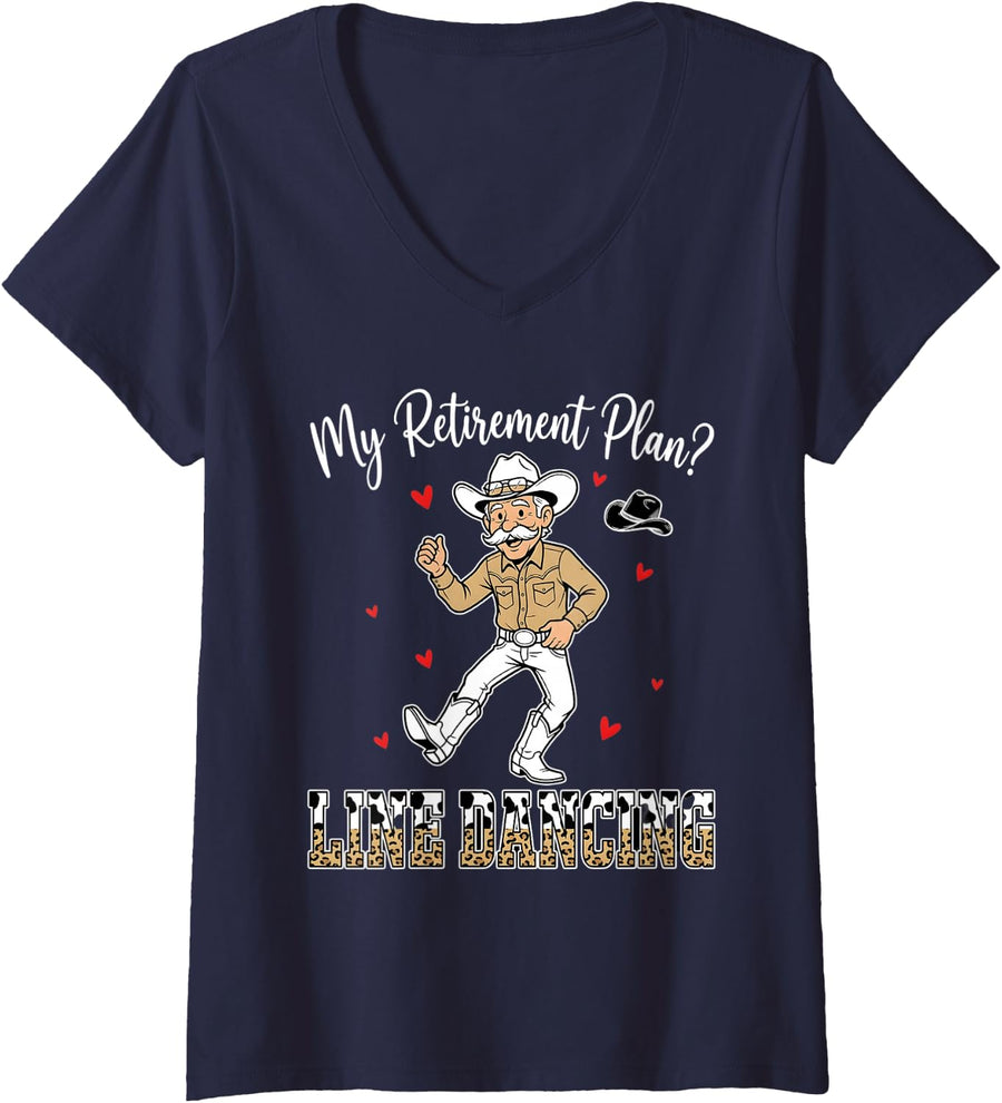 Women's Line Dancing Retirement Line Dance Line Dancer V-Neck T-Shirt - Navy Blue