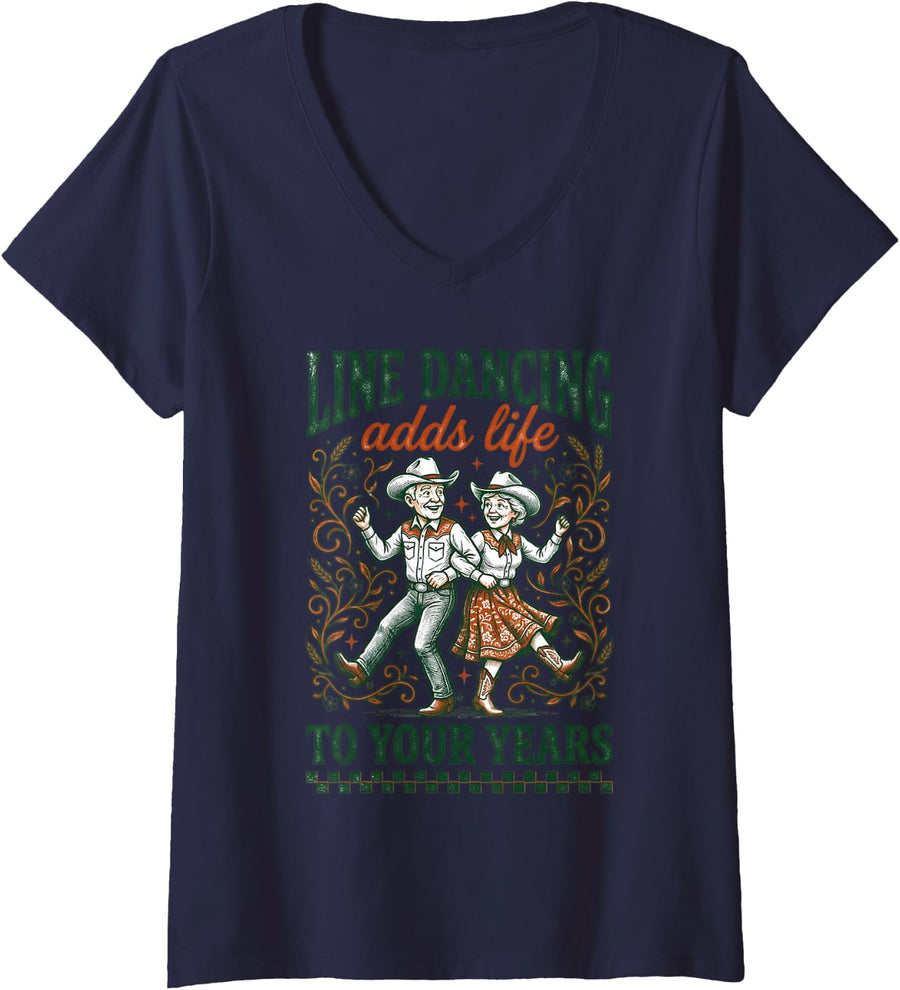 Women's Line Dancing Grandparents Line Dancer Line Dance V-Neck T-Shirt - Navy Blue