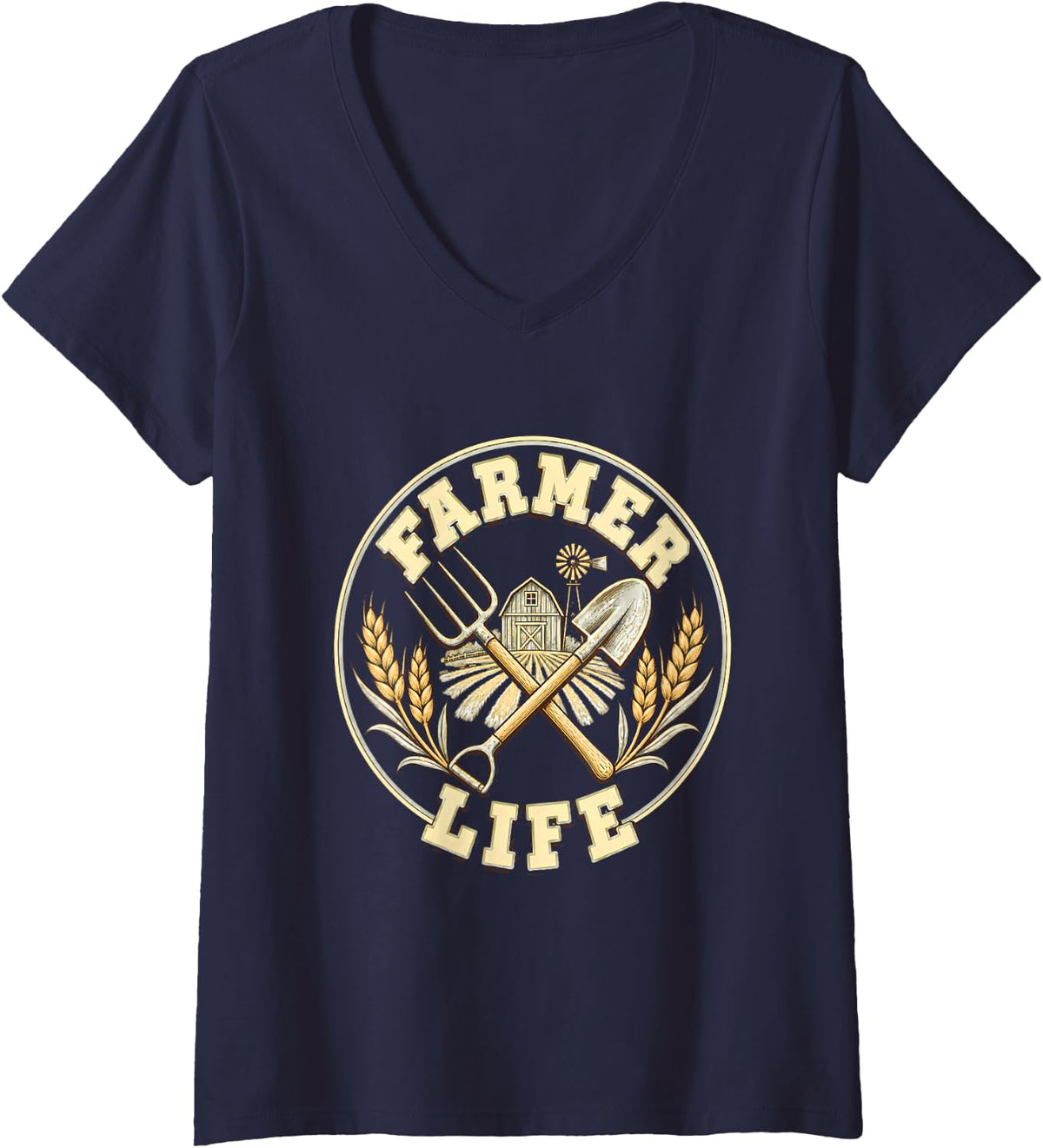 Women's Farmer Life Farming Farm Animal Tractor Farmer Gift Country V-Neck T-Shirt - Navy Blue