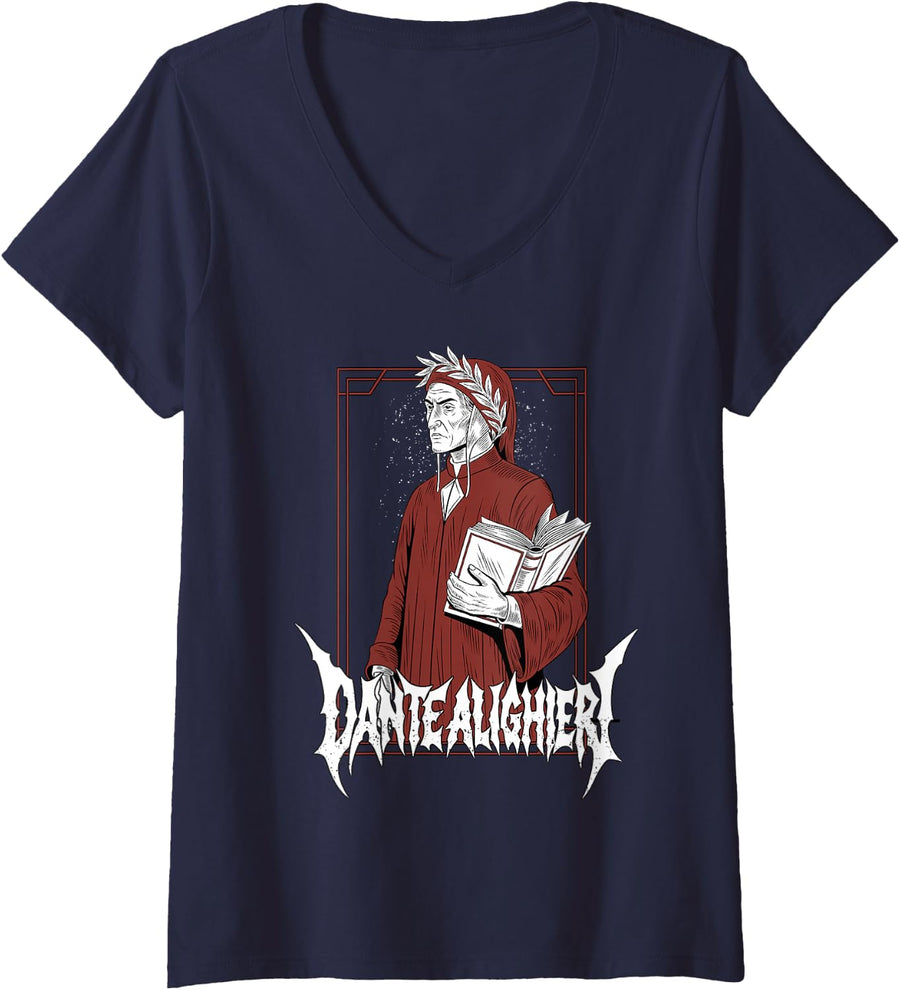 Women's Dante Alighieri V-Neck T-Shirt - Navy Blue
