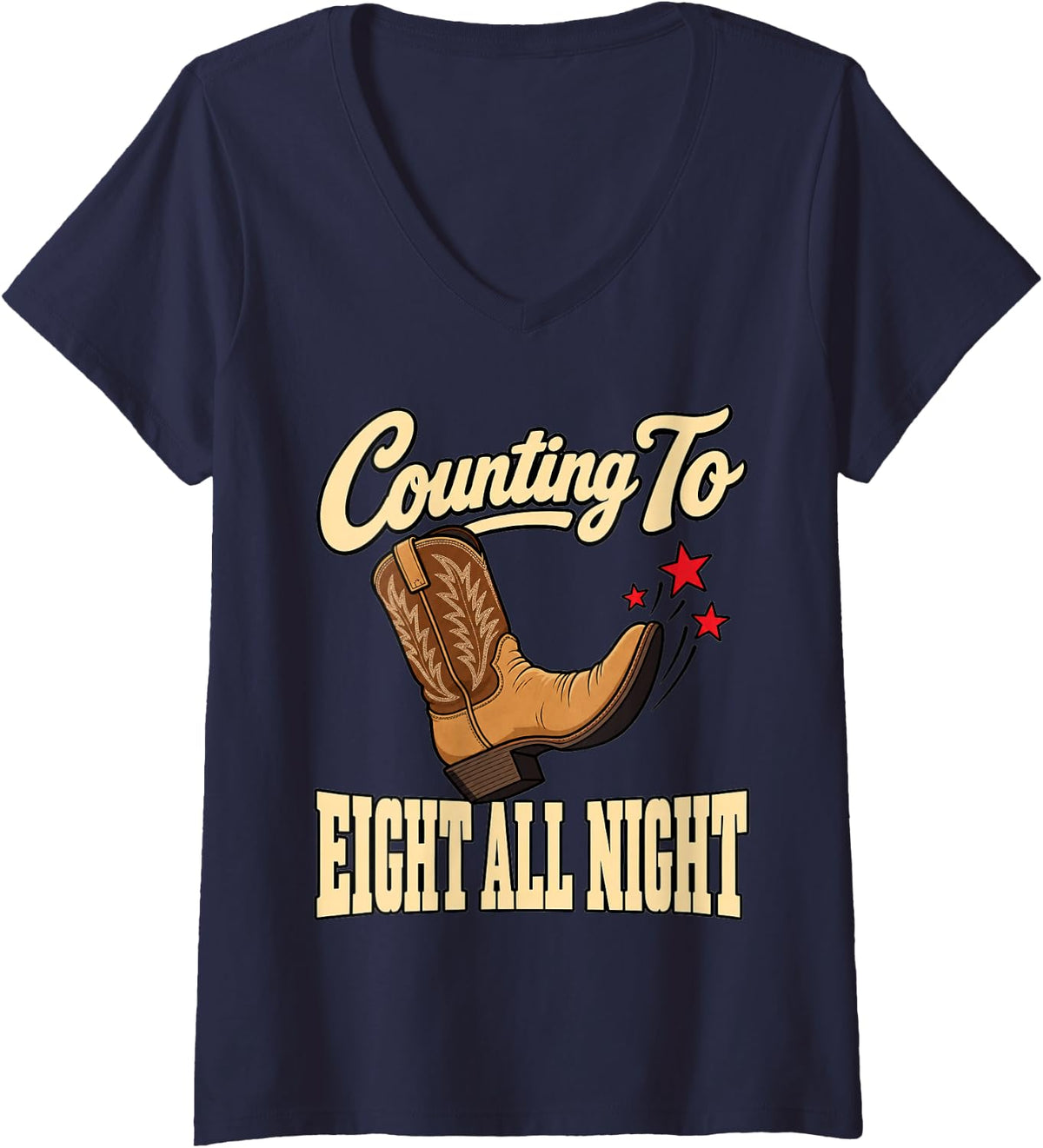 Women's Line Dancing Counting to Eight All Night Boot Funny Western V-Neck T-Shirt - Navy Blue
