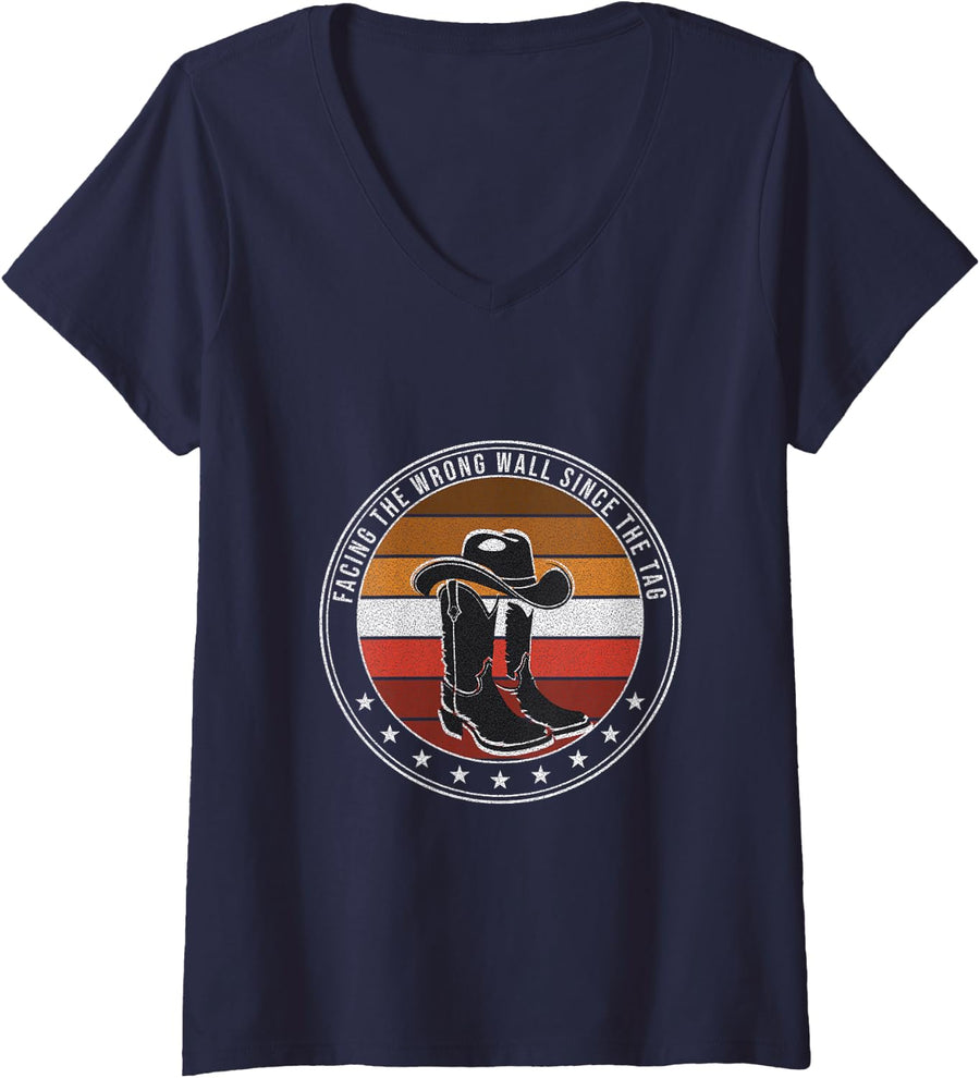 Women's Line Dancing - Facing The Wrong Wall Since The Tag V-Neck T-Shirt - Navy Blue