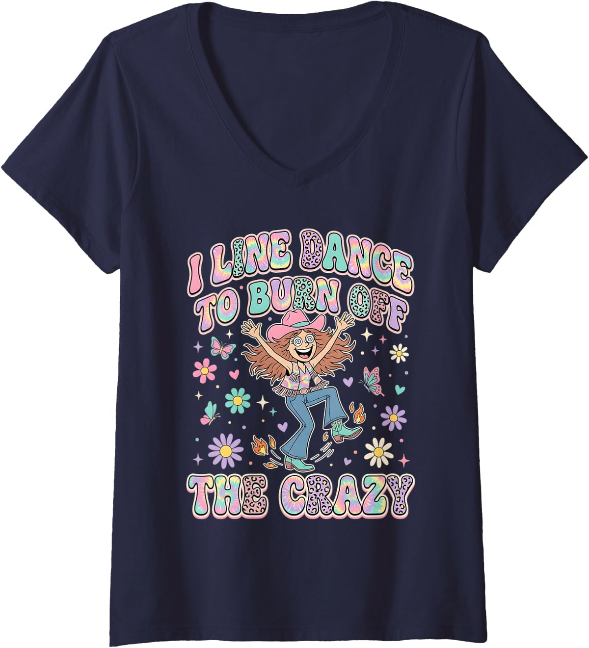Women's Line Dancing Funny Line Dancer Line Dance V-Neck T-Shirt - Navy Blue