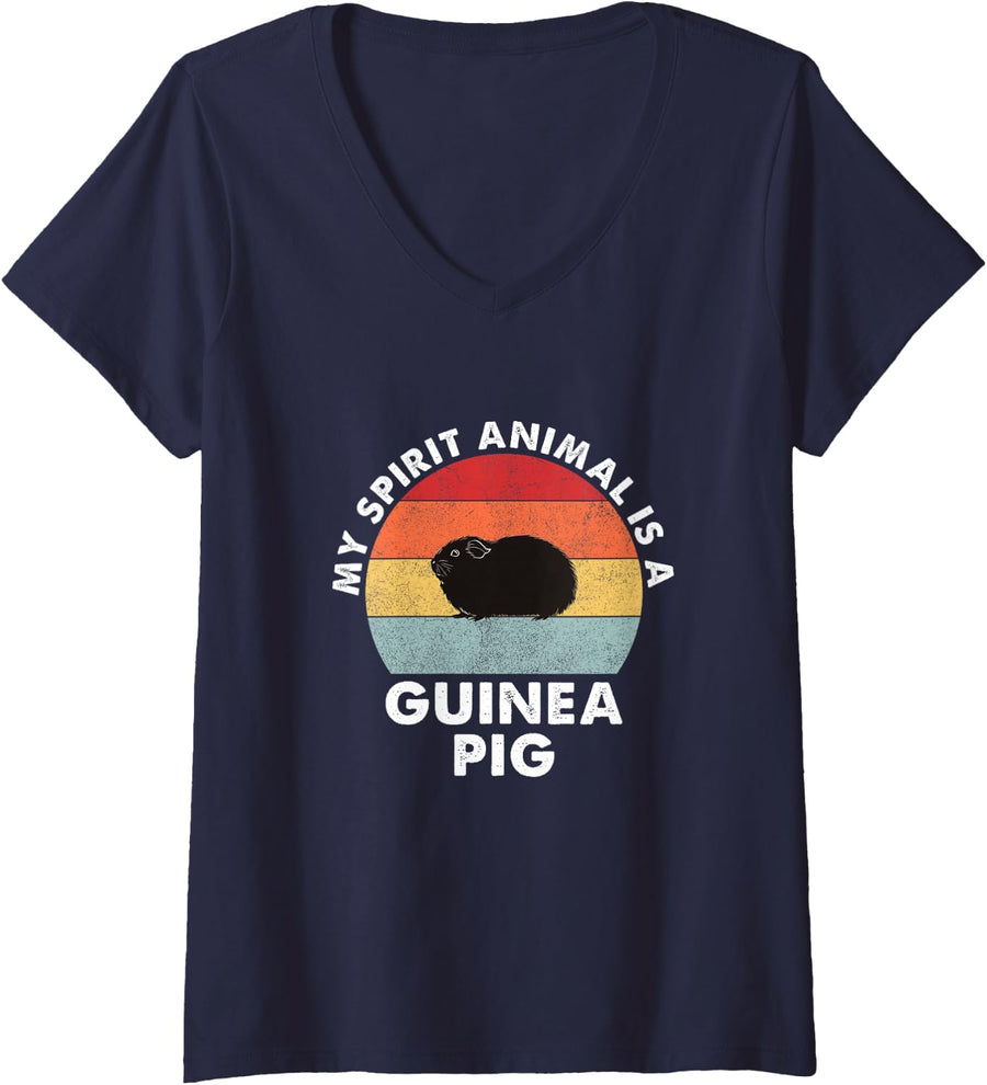 Women's Vintage My Spirit Animal is a Guinea Pig V-Neck T-Shirt - Navy Blue