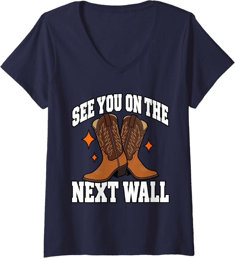 Women's Line Dancing See You On The Next Wall Boots Line Dancer V-Neck T-Shirt - Navy Blue