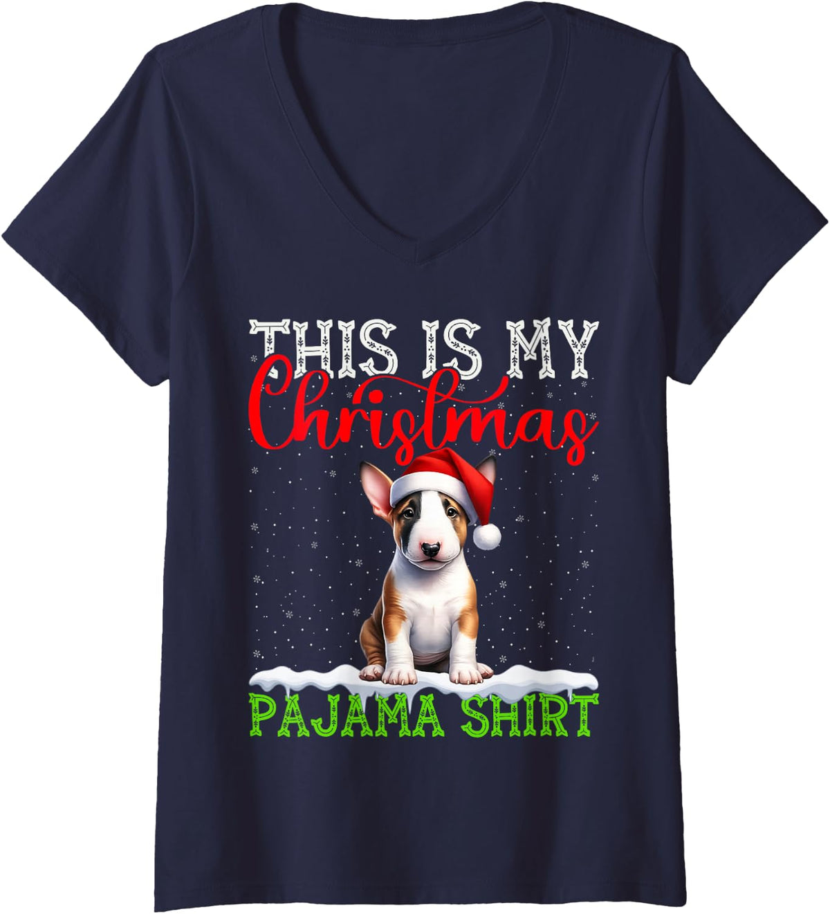 Women's This is My Bull Terrier Ugly Christmas Pajama Sweater Xmas V-Neck T-Shirt - Navy Blue