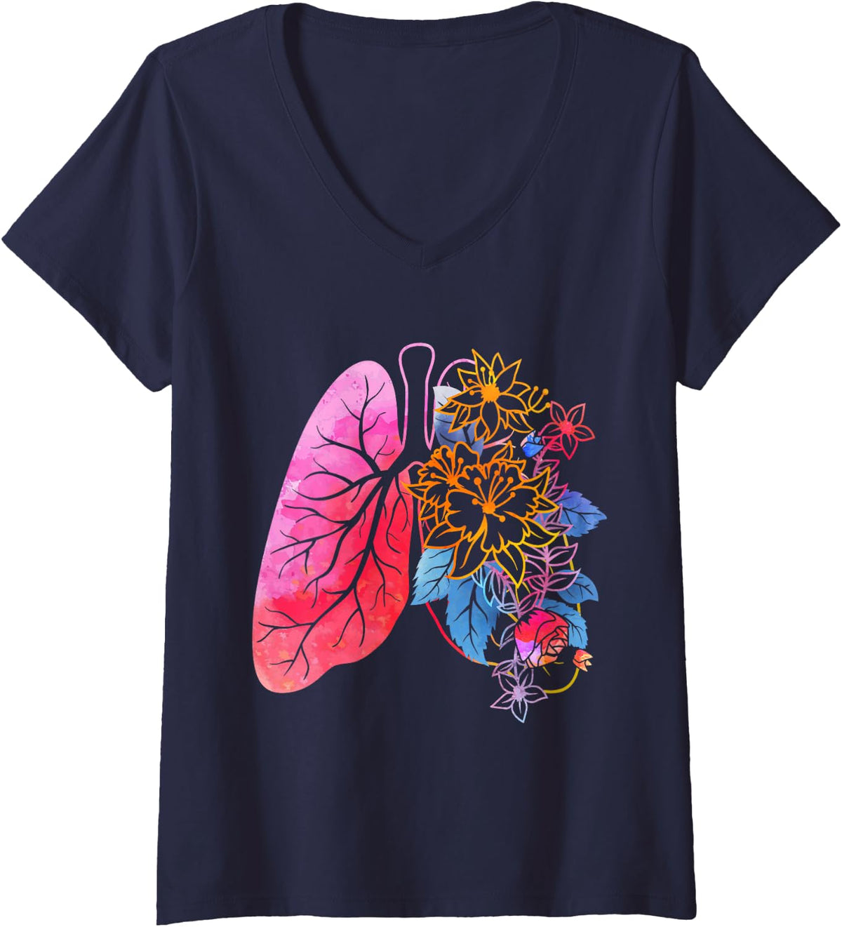Women's Respiratory Therapist Lung Cancer Asthma Month Pulmonologist V-Neck T-Shirt - Navy Blue