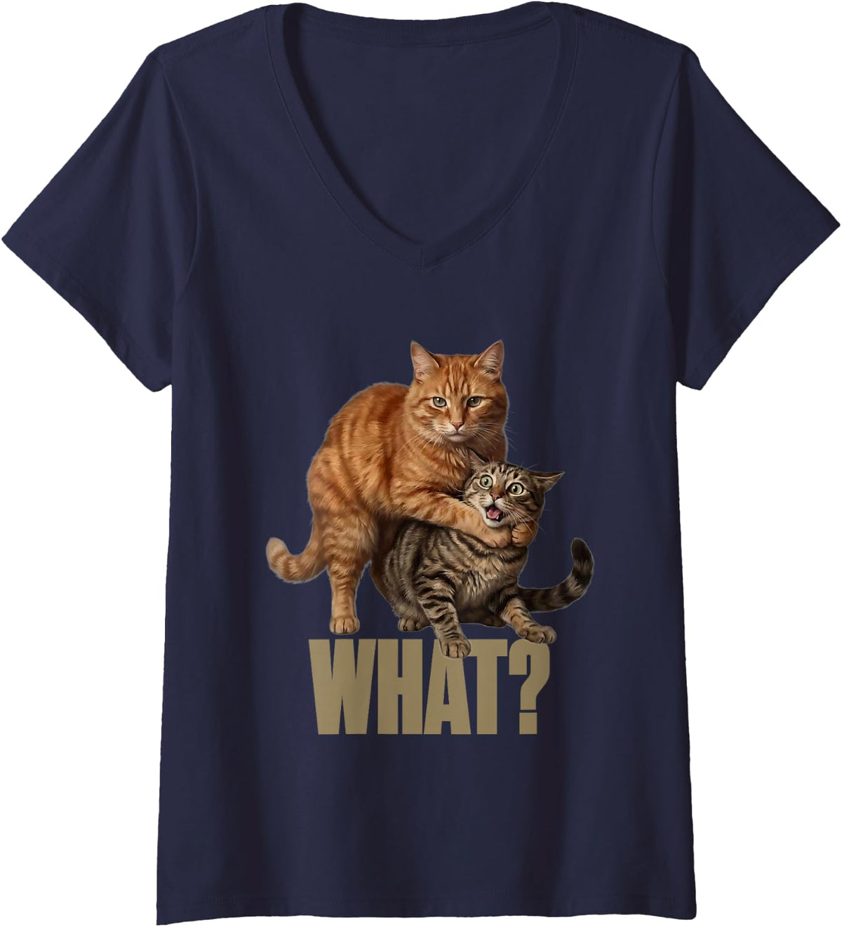 Women's What? Funny Cat Meme s Cats Caught in the Act V-Neck T-Shirt - Navy Blue