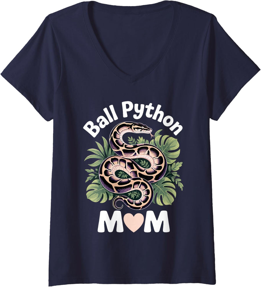 Women's Ball Python Art for Women Mom Girls Ball Python Snake Lover V-Neck T-Shirt - Navy Blue