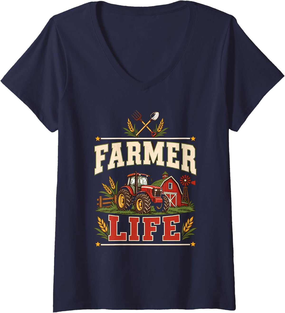 Women's Farmer Life Farming Tractor Farm Animal Farmer Gift Country V-Neck T-Shirt - Navy Blue